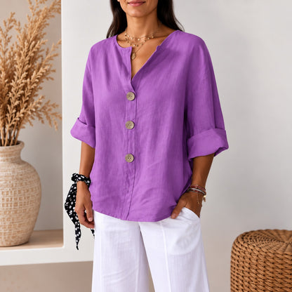 Blusa Avelora™ con Corte Holgado, Botones Frontales y Caída Ligera