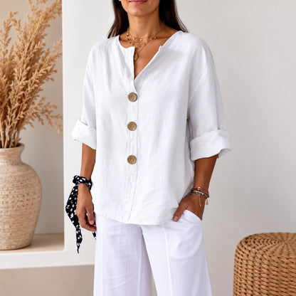Blusa Avelora™ con Corte Holgado, Botones Frontales y Caída Ligera