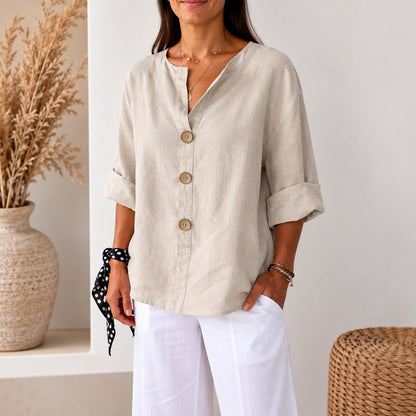 Blusa Avelora™ con Corte Holgado, Botones Frontales y Caída Ligera