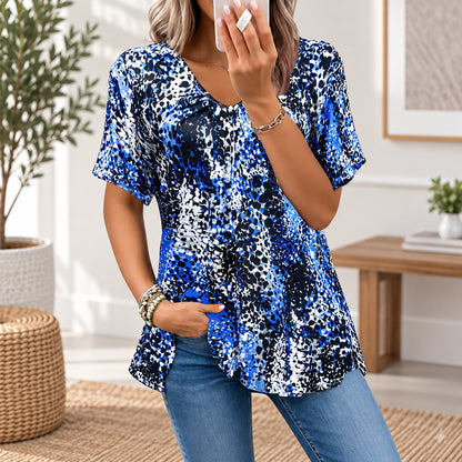 Blusa Seralia™ con Estampado Animal Print, Escote en V y Manga Corta