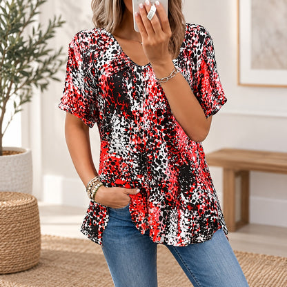 Blusa Seralia™ con Estampado Animal Print, Escote en V y Manga Corta