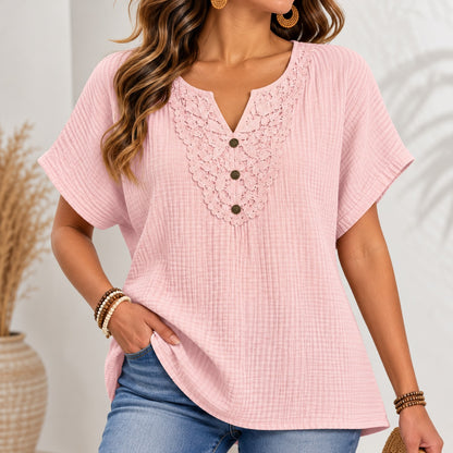 Blusa Selena™ con Encaje Ornamental en el Escote y Corte Holgado