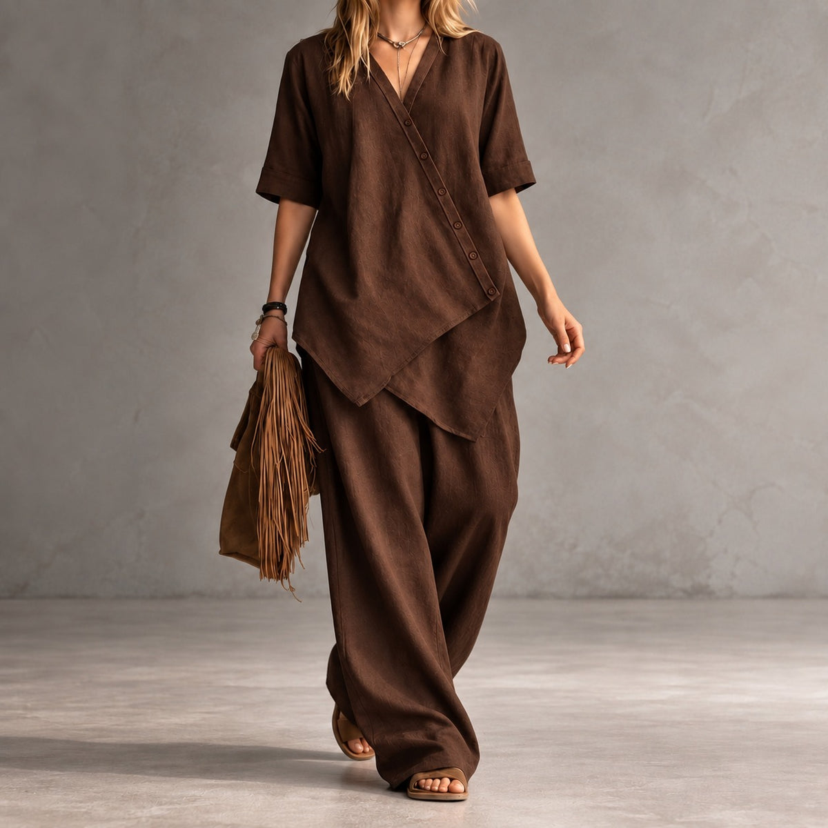 Conjunto Noemi™ con Blusa Asimétrica y Pantalón Palazzo
