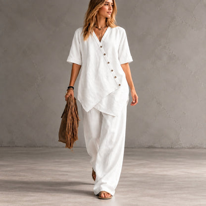 Conjunto Noemi™ con Blusa Asimétrica y Pantalón Palazzo