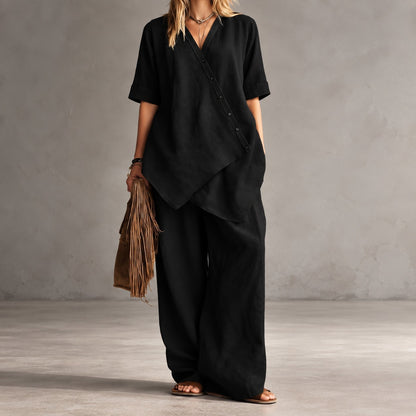 Conjunto Noemi™ con Blusa Asimétrica y Pantalón Palazzo