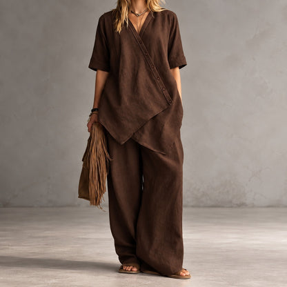 Conjunto Noemi™ con Blusa Asimétrica y Pantalón Palazzo