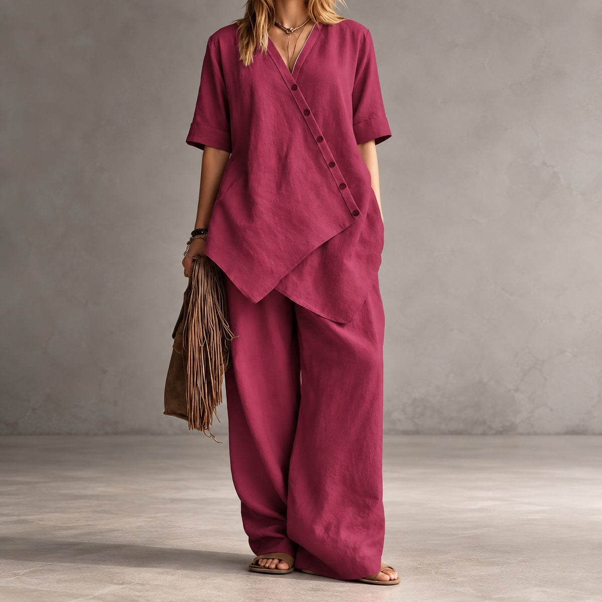 Conjunto Noemi™ con Blusa Asimétrica y Pantalón Palazzo