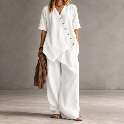Conjunto Noemi™ con Blusa Asimétrica y Pantalón Palazzo