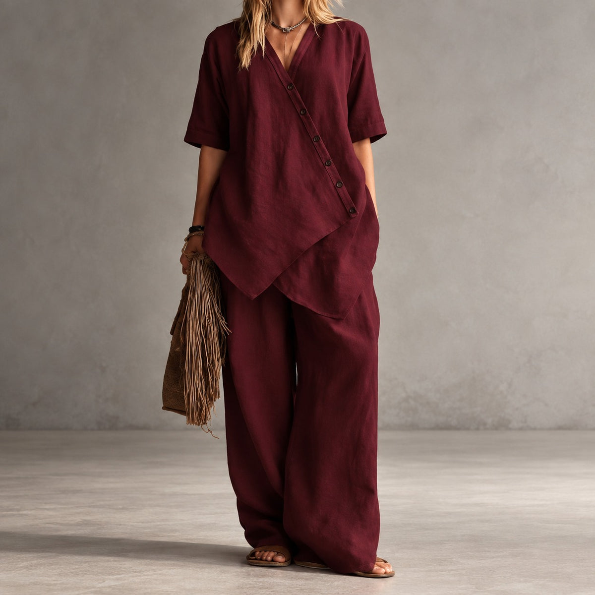 Conjunto Noemi™ con Blusa Asimétrica y Pantalón Palazzo