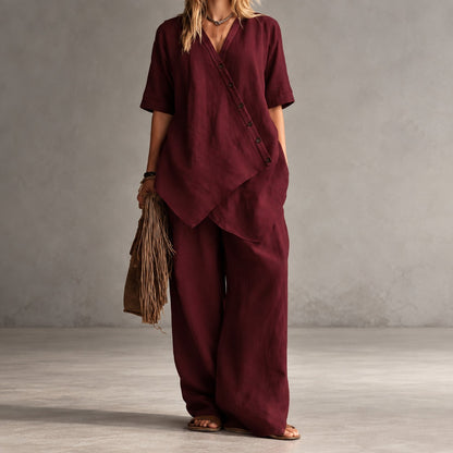 Conjunto Noemi™ con Blusa Asimétrica y Pantalón Palazzo