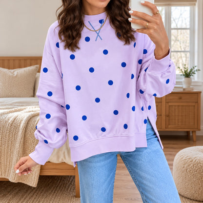 Blusa Valine™ con Estampado de Lunares en Contraste, Corte Amplio y Bajo Asimétrico