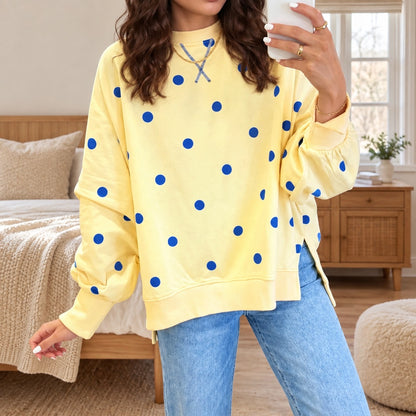 Blusa Valine™ con Estampado de Lunares en Contraste, Corte Amplio y Bajo Asimétrico
