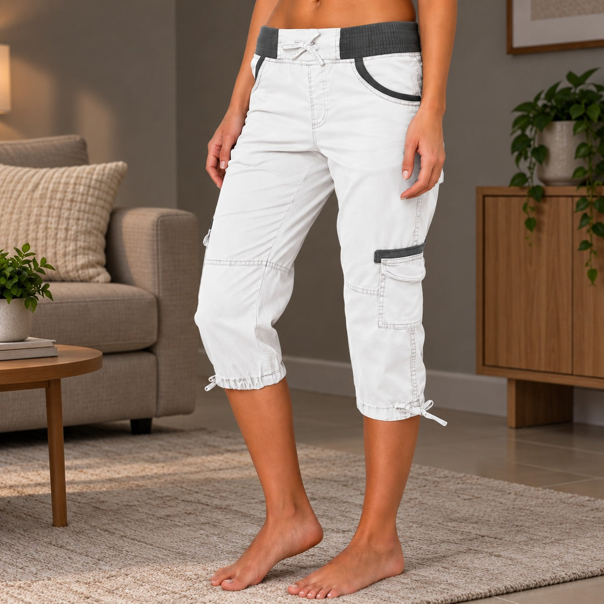 Pantalón Capri Celia™ con Cintura Ancha y Bolsillos Utilitarios