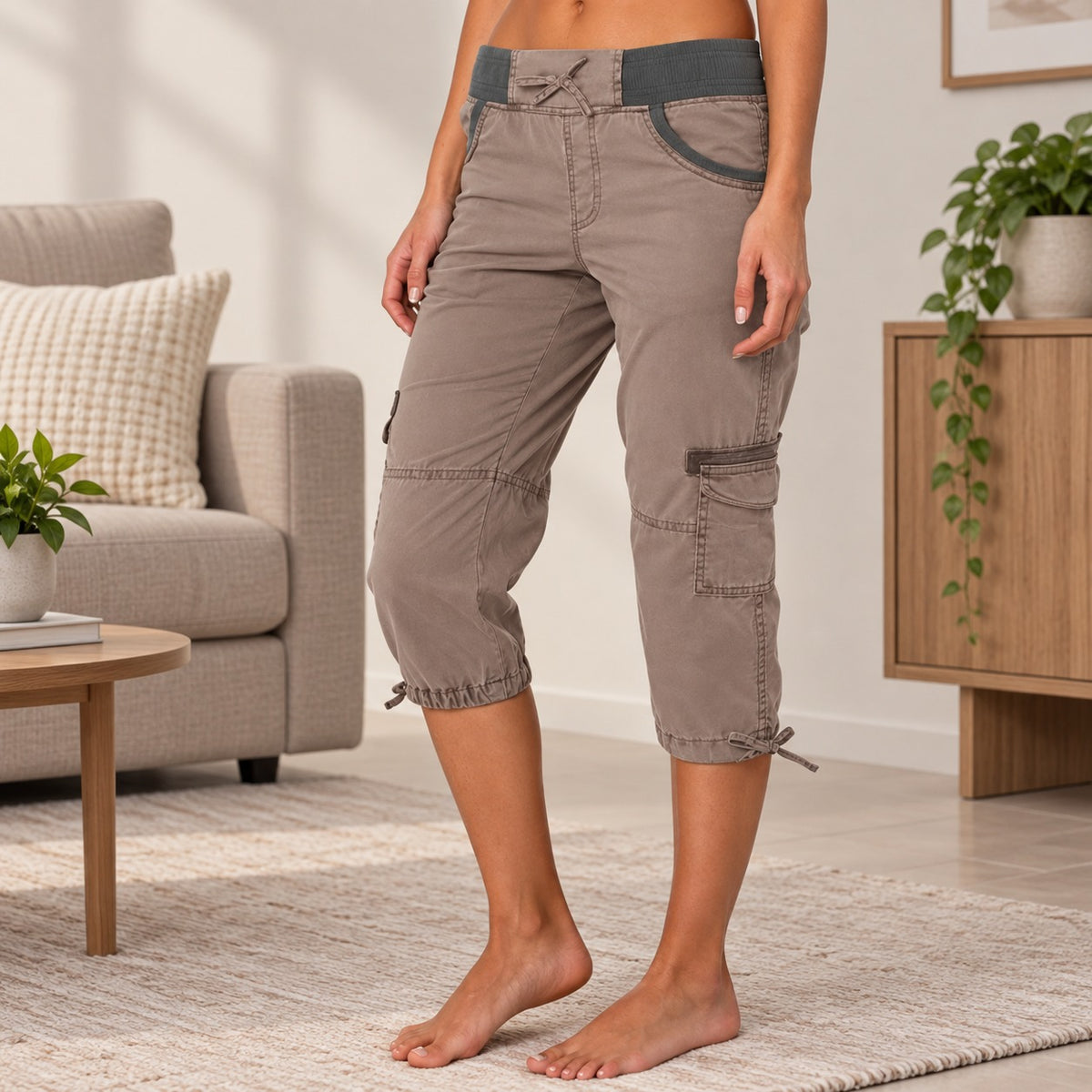 Pantalón Capri Celia™ con Cintura Ancha y Bolsillos Utilitarios