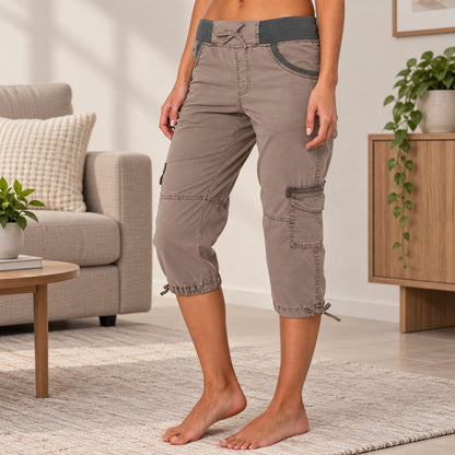 Pantalón Capri Celia™ con Cintura Ancha y Bolsillos Utilitarios