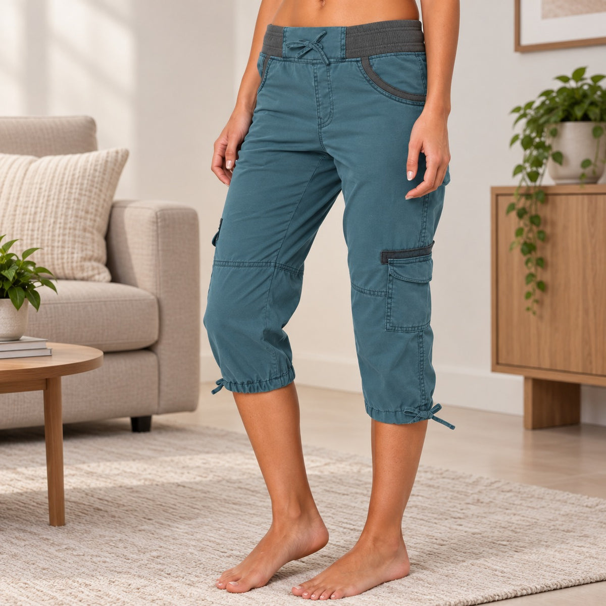 Pantalón Capri Celia™ con Cintura Ancha y Bolsillos Utilitarios