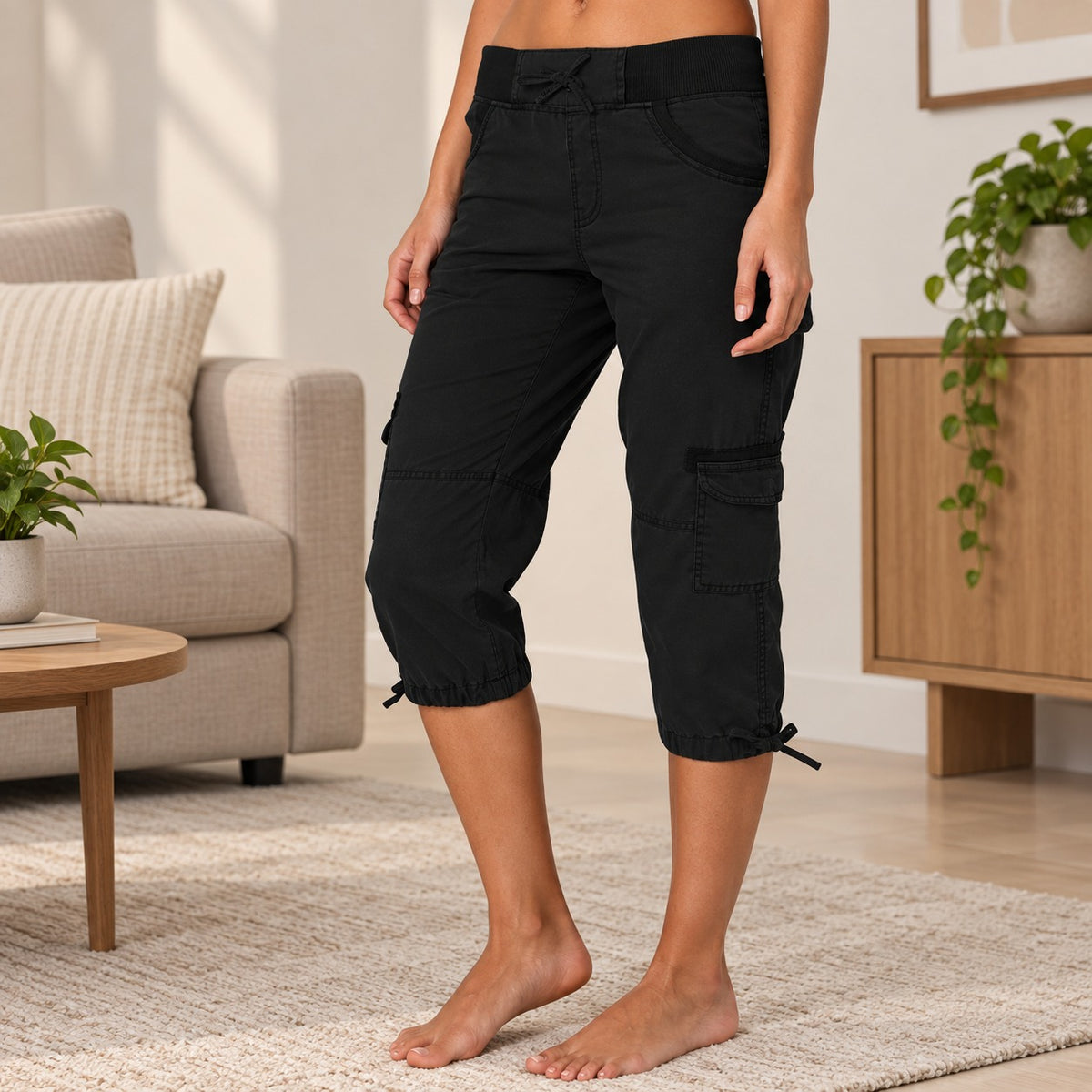 Pantalón Capri Celia™ con Cintura Ancha y Bolsillos Utilitarios