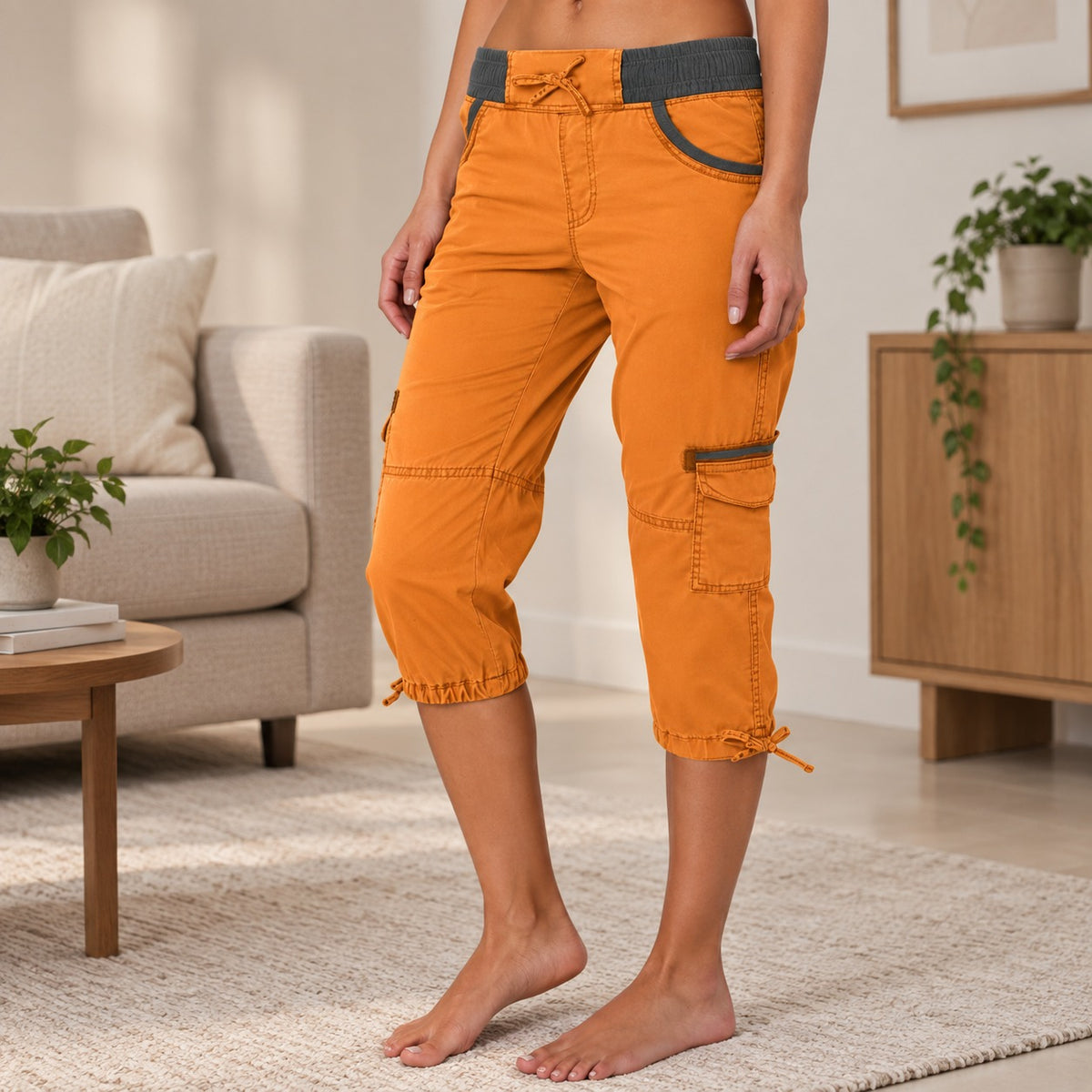 Pantalón Capri Celia™ con Cintura Ancha y Bolsillos Utilitarios