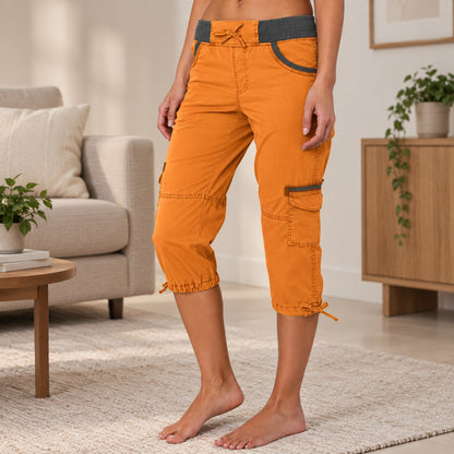 Pantalón Capri Celia™ con Cintura Ancha y Bolsillos Utilitarios