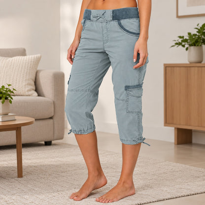 Pantalón Capri Celia™ con Cintura Ancha y Bolsillos Utilitarios