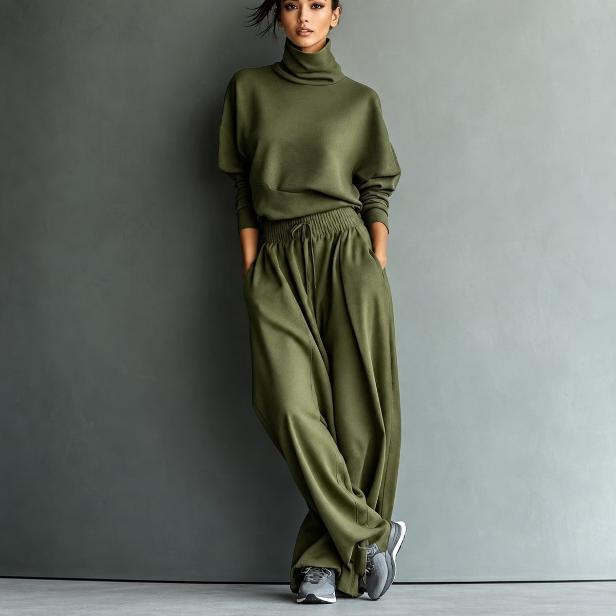 Conjunto Paula™ con Top de Cuello Alto y Pantalón de Pierna Ancha