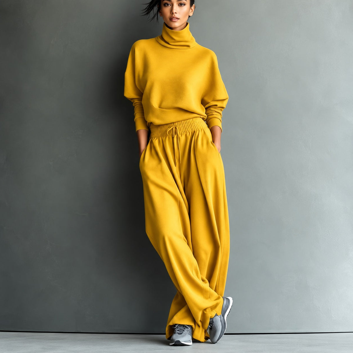 Conjunto Paula™ con Top de Cuello Alto y Pantalón de Pierna Ancha