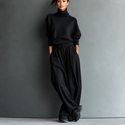 Conjunto Paula™ con Top de Cuello Alto y Pantalón de Pierna Ancha