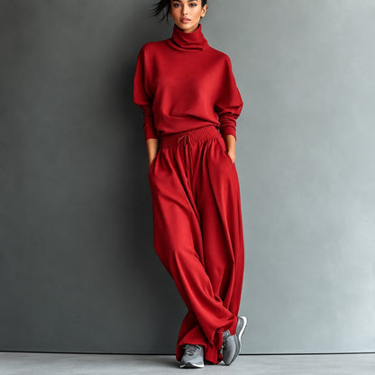 Conjunto Paula™ con Top de Cuello Alto y Pantalón de Pierna Ancha