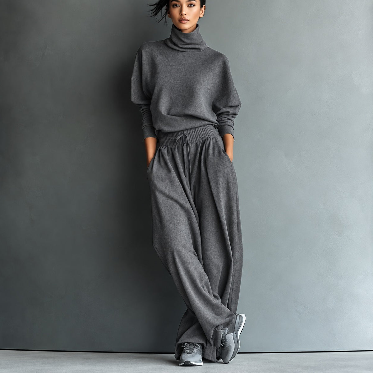 Conjunto Paula™ con Top de Cuello Alto y Pantalón de Pierna Ancha