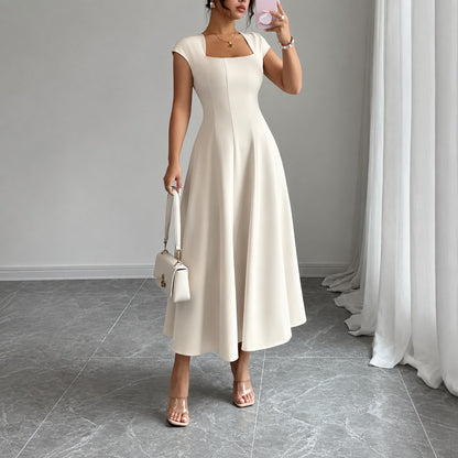 Vestido Alejandra™ con Escote Cuadrado y Falda Midi Evasé
