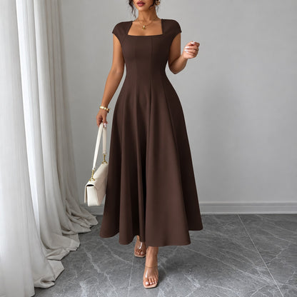 Vestido Alejandra™ con Escote Cuadrado y Falda Midi Evasé