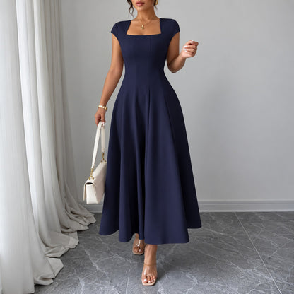Vestido Alejandra™ con Escote Cuadrado y Falda Midi Evasé