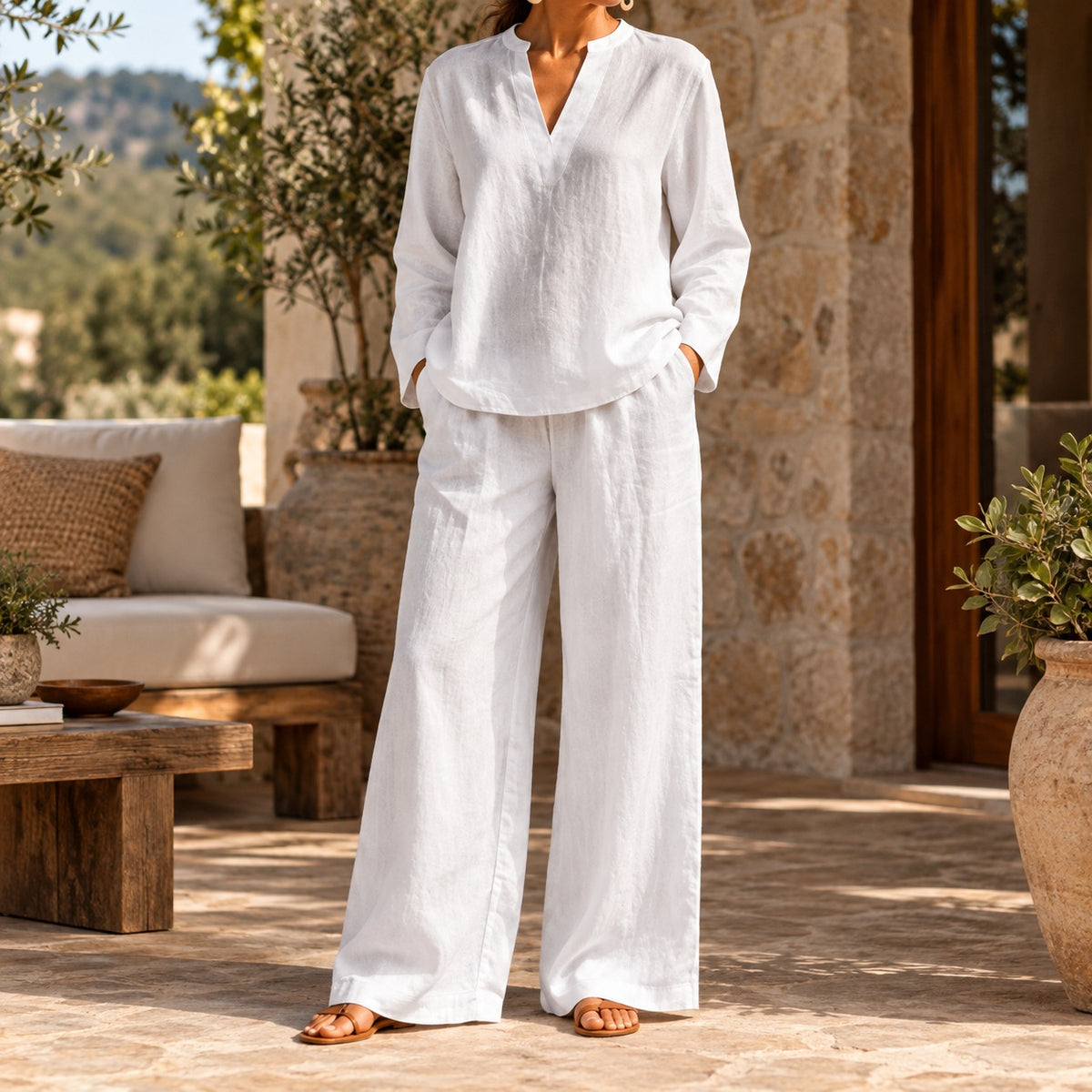 Conjunto Arezia™ con Blusa de Manga Larga y Pantalón Palazzo Amplio