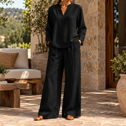 Conjunto Arezia™ con Blusa de Manga Larga y Pantalón Palazzo Amplio