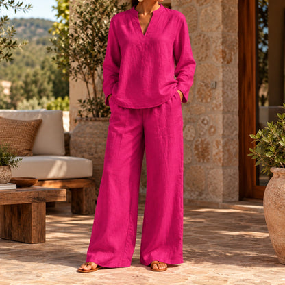 Conjunto Arezia™ con Blusa de Manga Larga y Pantalón Palazzo Amplio