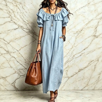 Vestido Neroli™ con Escote de Hombros Descubiertos, Volante Encantador y Caída Suelta