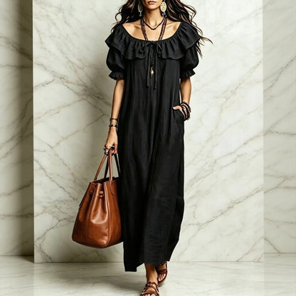 Vestido Neroli™ con Escote de Hombros Descubiertos, Volante Encantador y Caída Suelta