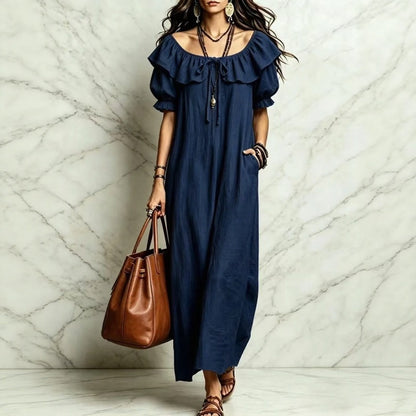 Vestido Neroli™ con Escote de Hombros Descubiertos, Volante Encantador y Caída Suelta
