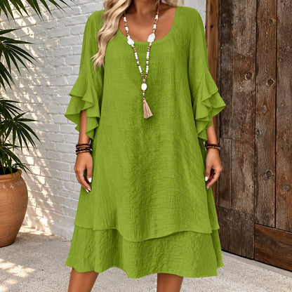 Vestido Cazorla™ con Mangas de Volantes, Corte Amplio y Bajo Escalonado