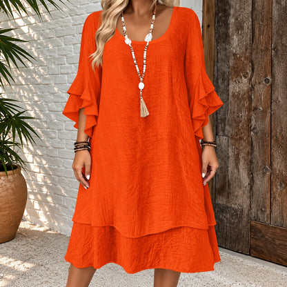 Vestido Cazorla™ con Mangas de Volantes, Corte Amplio y Bajo Escalonado