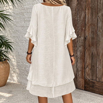 Vestido Cazorla™ con Mangas de Volantes, Corte Amplio y Bajo Escalonado