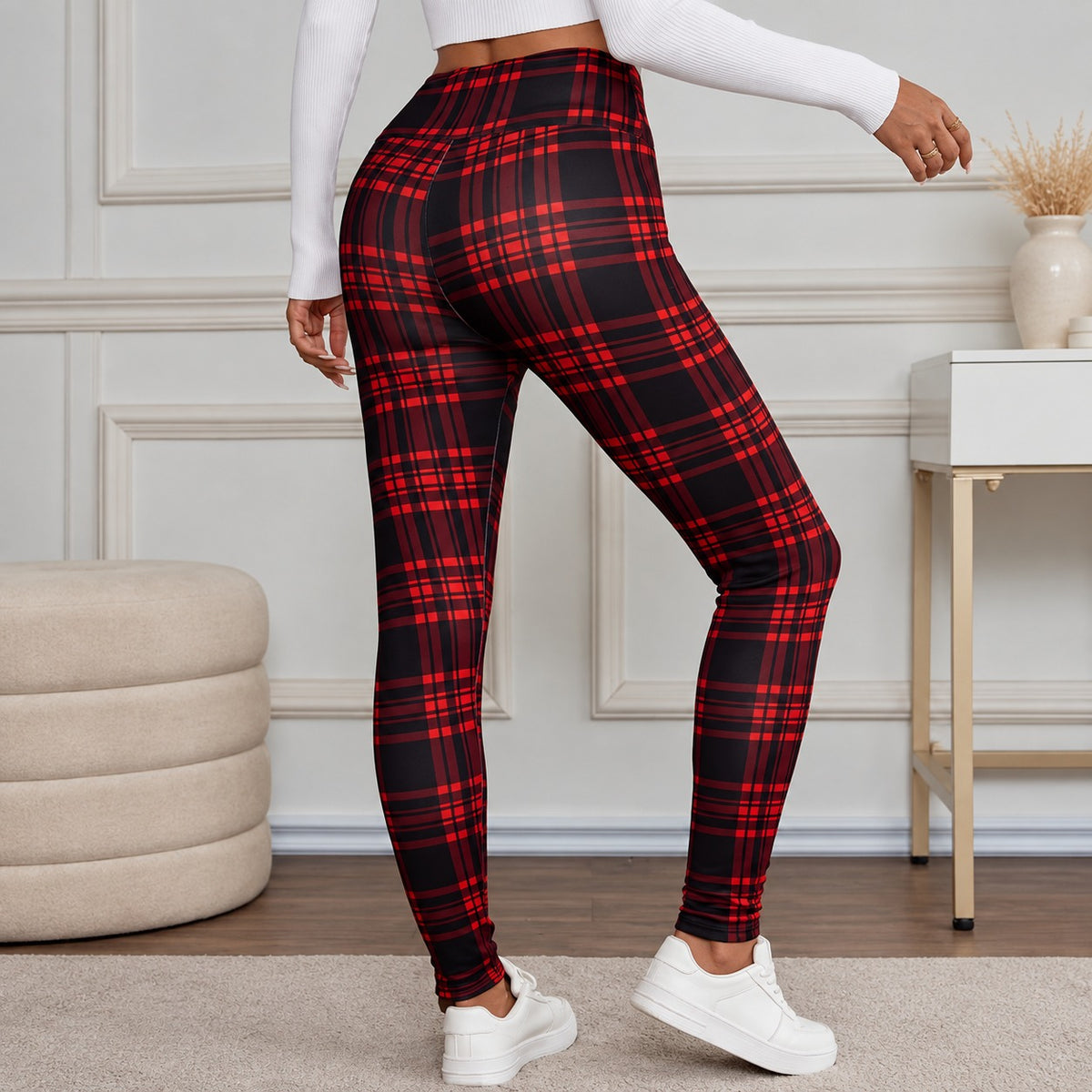 Pantalón Andorra™ con Estampado de Cuadros, Cintura Alta y Forro Suave