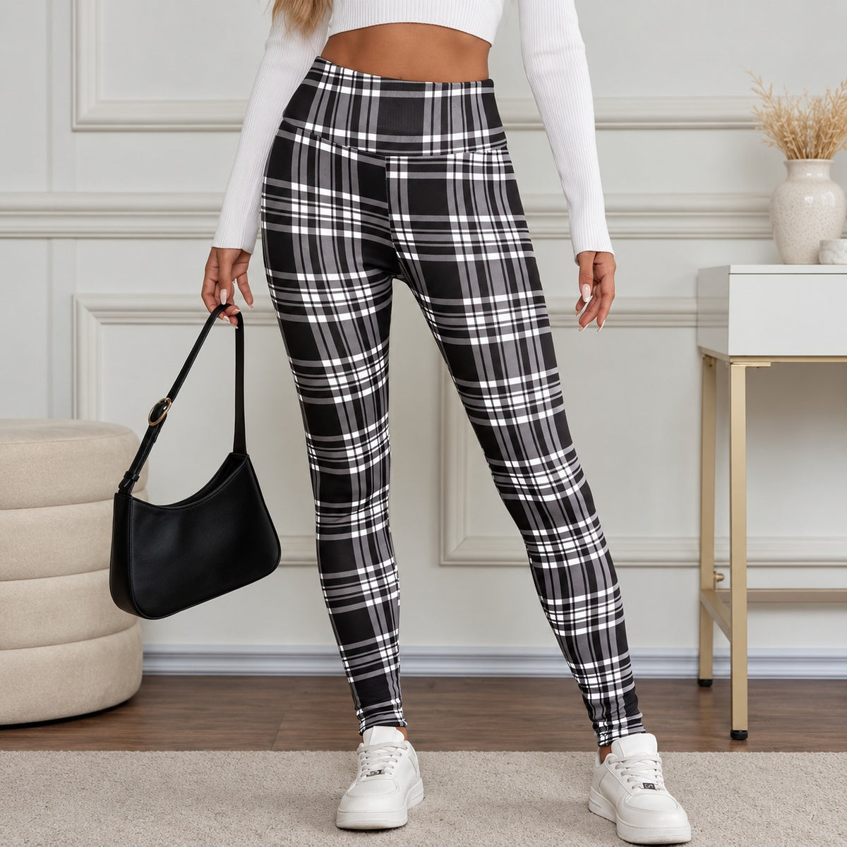 Pantalón Andorra™ con Estampado de Cuadros, Cintura Alta y Forro Suave