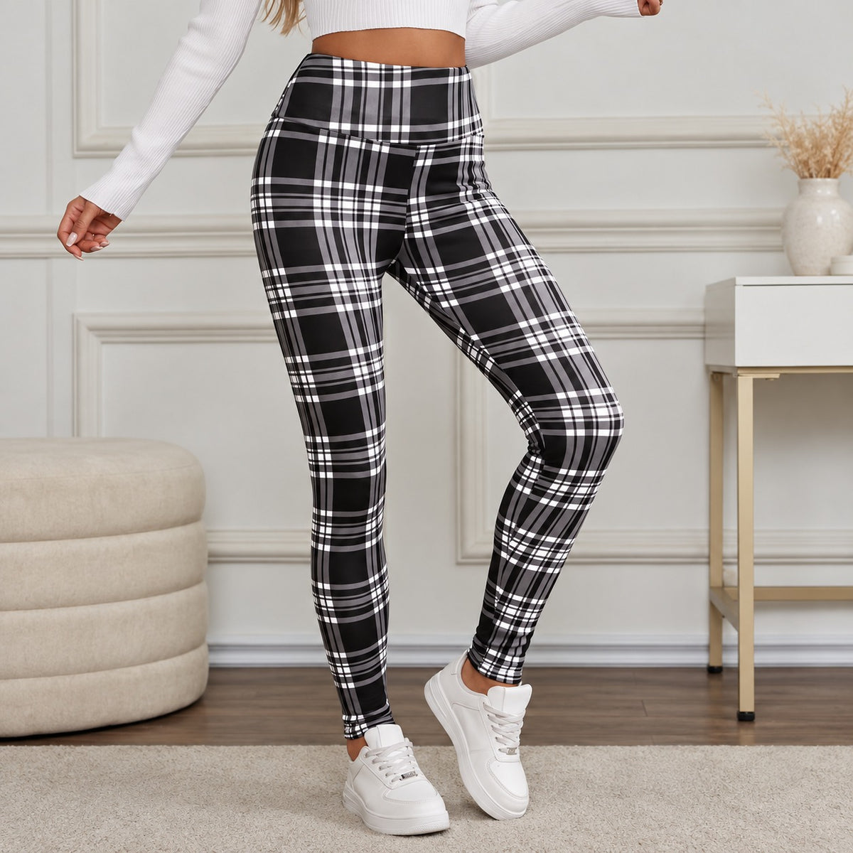 Pantalón Andorra™ con Estampado de Cuadros, Cintura Alta y Forro Suave