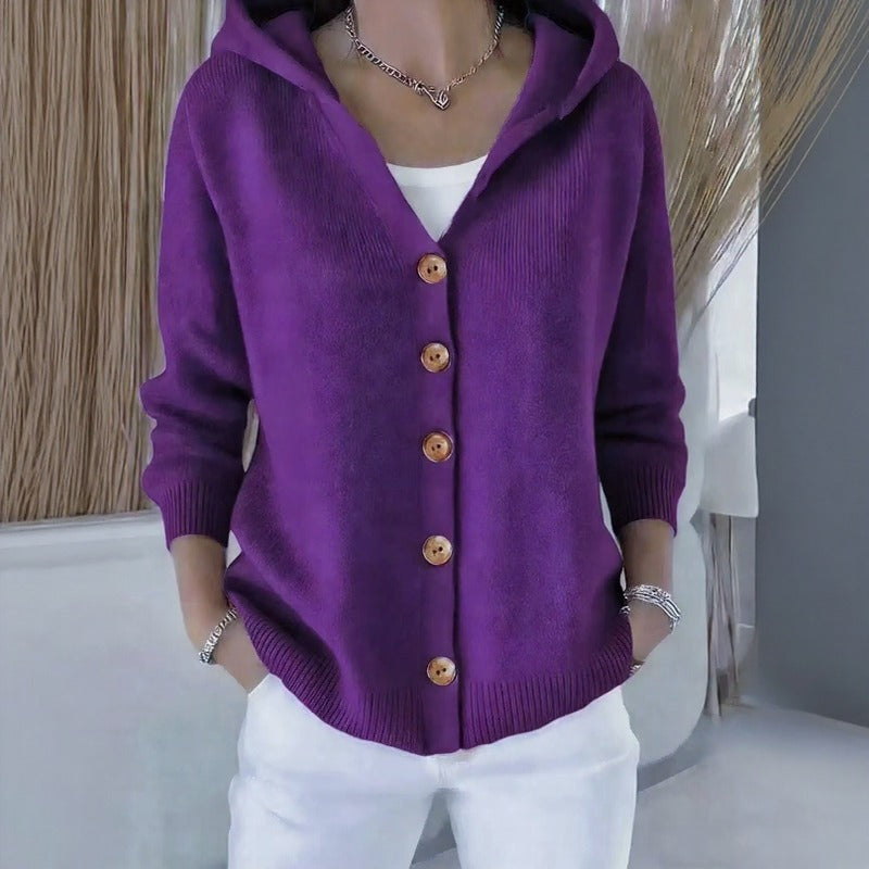 Cárdigan Caterina™ de Tejido Texturizado con Botones Frontales Elegantes y Capucha Acogedora