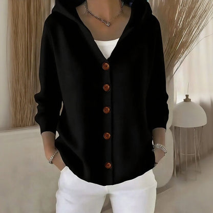 Cárdigan Caterina™ de Tejido Texturizado con Botones Frontales Elegantes y Capucha Acogedora