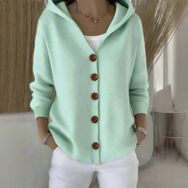 Cárdigan Caterina™ de Tejido Texturizado con Botones Frontales Elegantes y Capucha Acogedora
