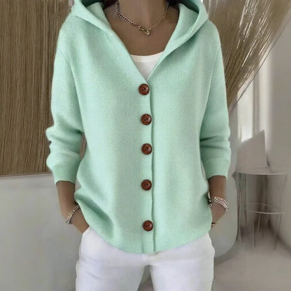 Cárdigan Caterina™ de Tejido Texturizado con Botones Frontales Elegantes y Capucha Acogedora