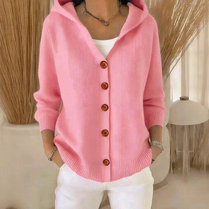 Cárdigan Caterina™ de Tejido Texturizado con Botones Frontales Elegantes y Capucha Acogedora