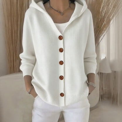 Cárdigan Caterina™ de Tejido Texturizado con Botones Frontales Elegantes y Capucha Acogedora